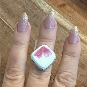 Pink Floral Square Ring